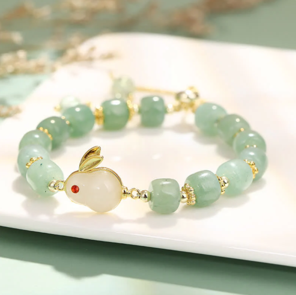 Year of the Rabbit Natural Green Aventurine Luck Bead Bracelet