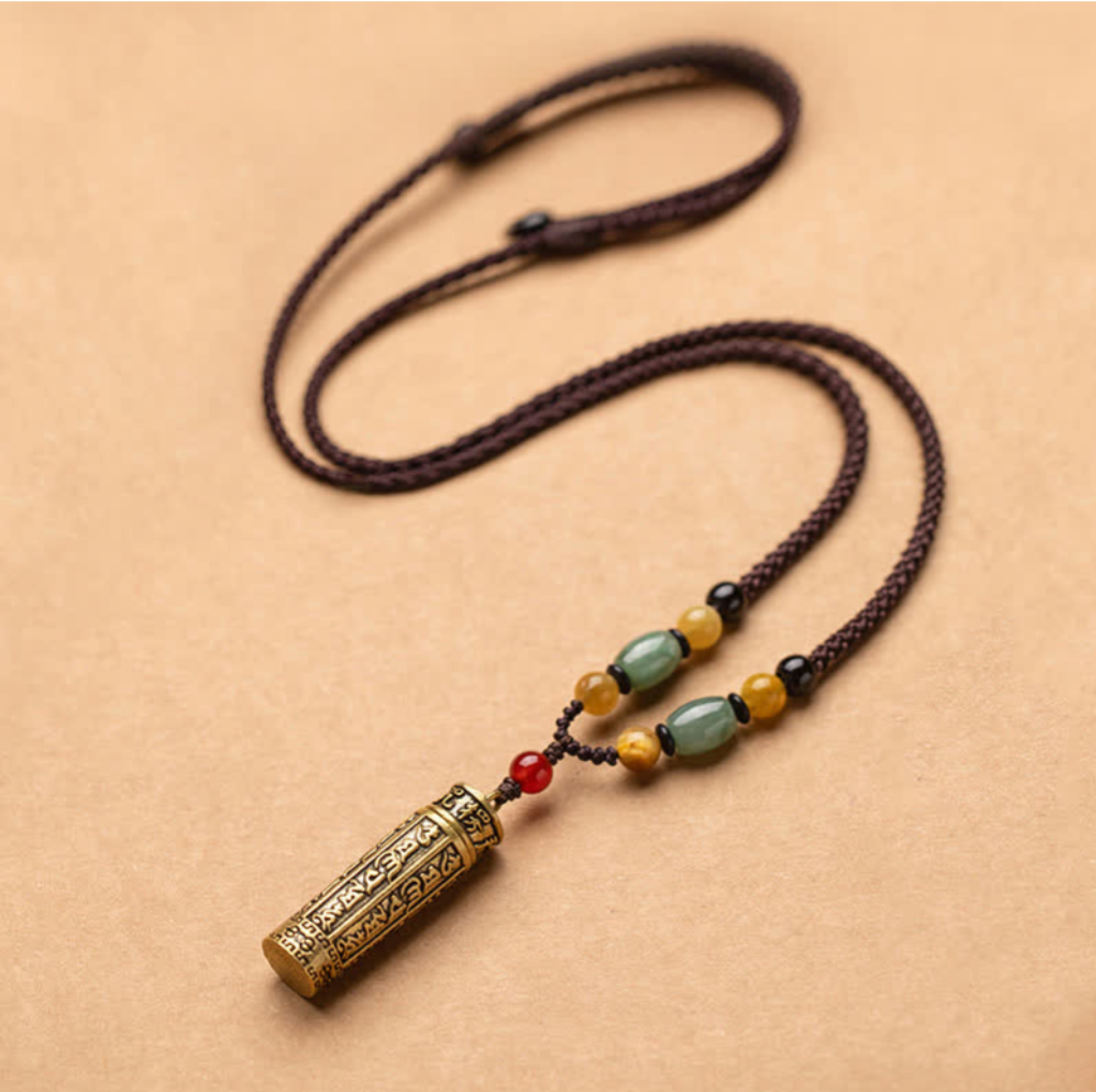 Tibet Om Mani Padme Hum Agate Shurangama Sutra Protection Necklace Pendant