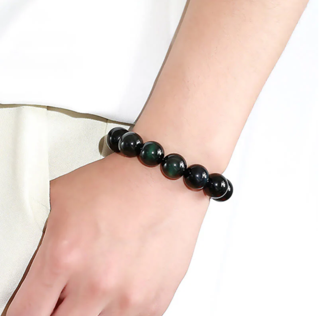 Natural Green Eye Obsidian Wealth Bracelet