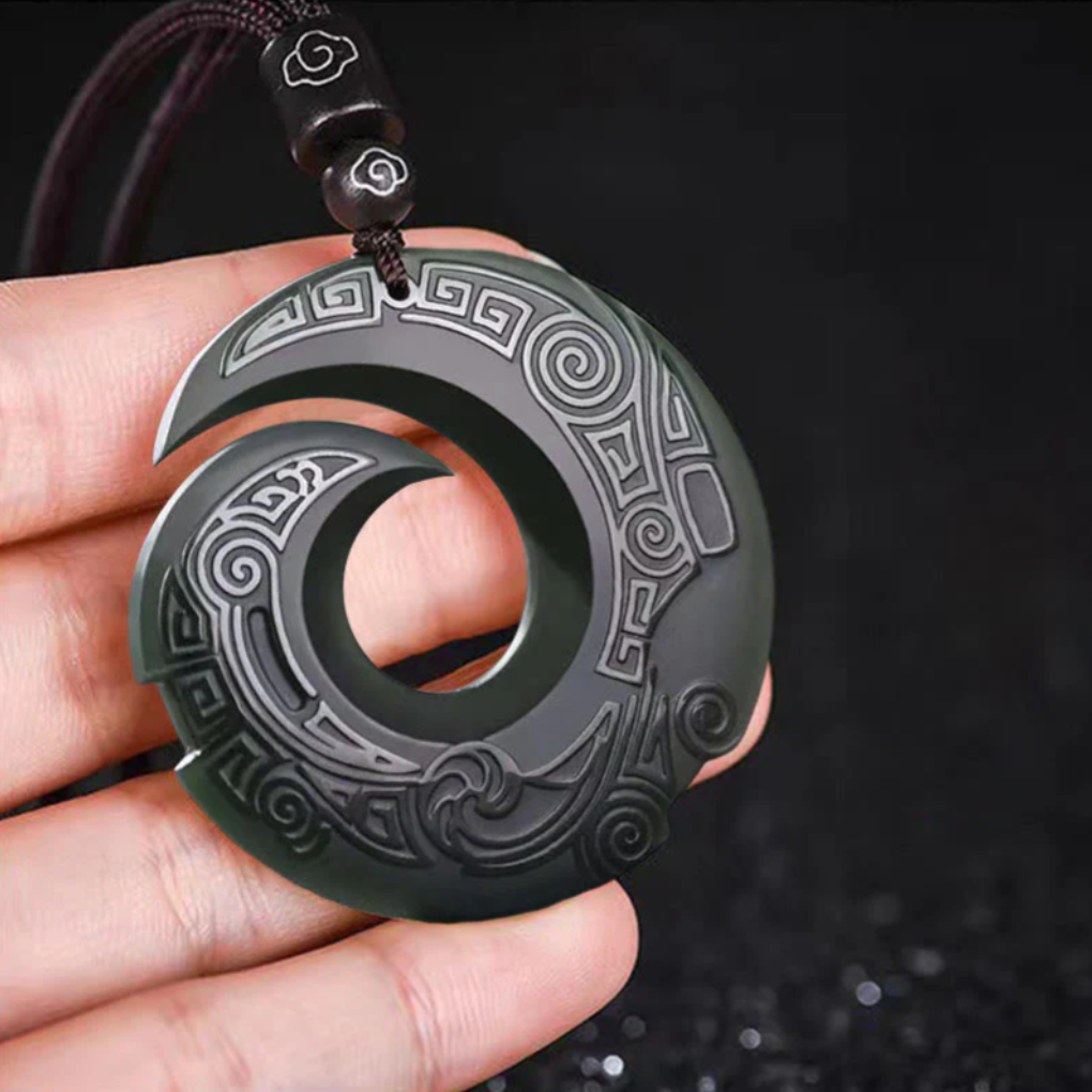 One's Luck Improves Design Patern Hetian Cyan Jade Peace Buckle Luck Necklace Pendant