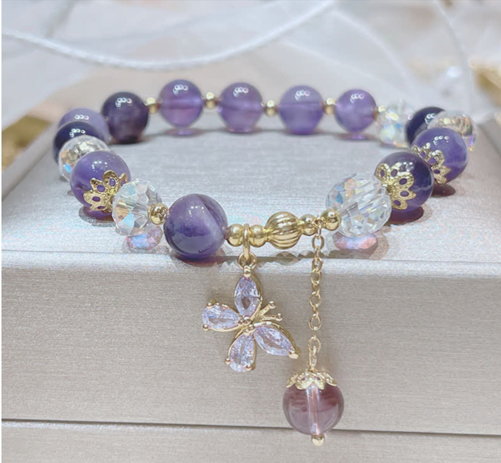 Natural Amethyst Crystal Spiritual Butterfly Charm Bracelet
