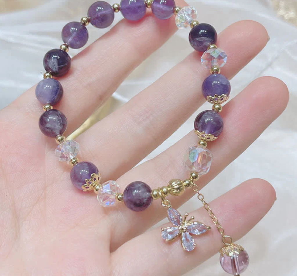 Natural Amethyst Crystal Spiritual Butterfly Charm Bracelet