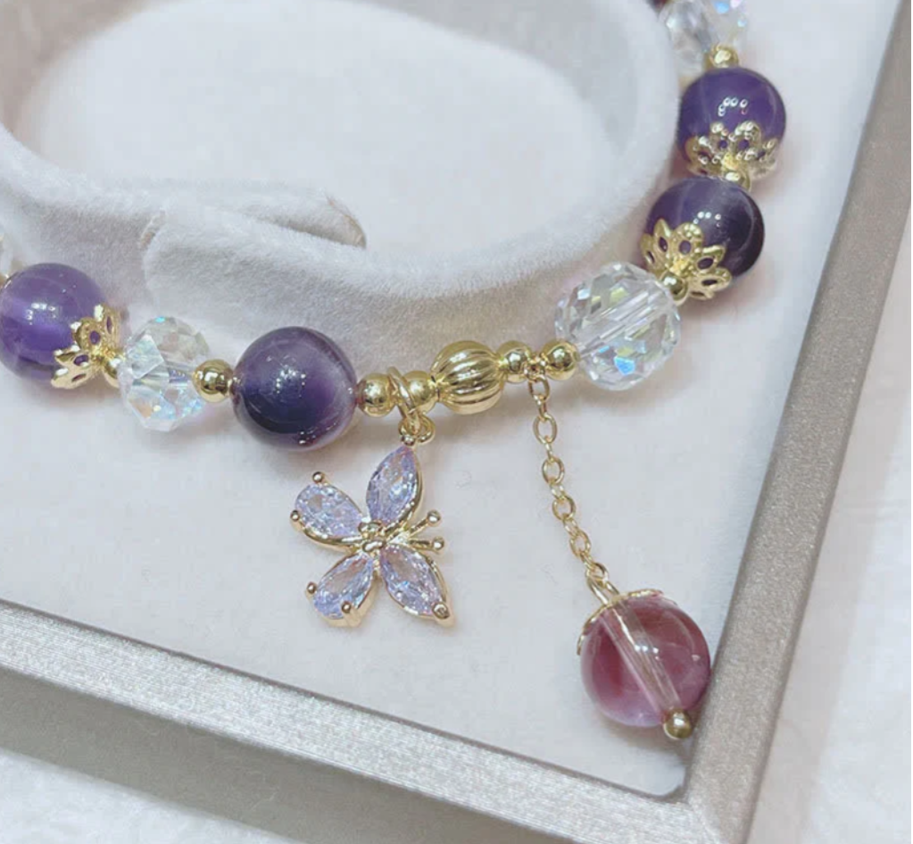 Natural Amethyst Crystal Spiritual Butterfly Charm Bracelet