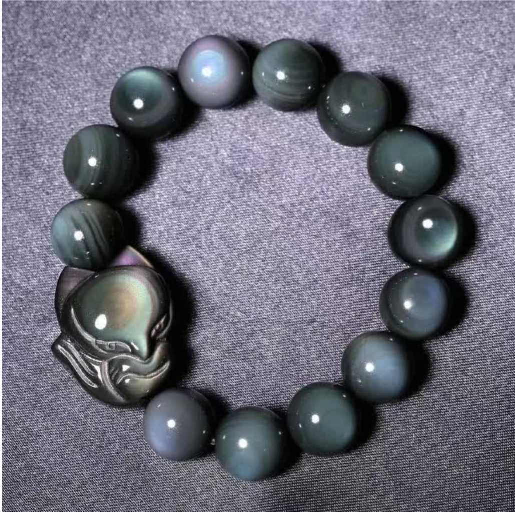 Rainbow Obsidian Fox Healing Positive Bracelet