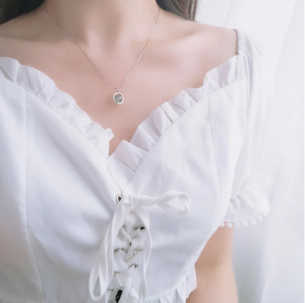 925 Sterling Silver Moonstone Love Planet Rotatable Pattern Necklace Pendant