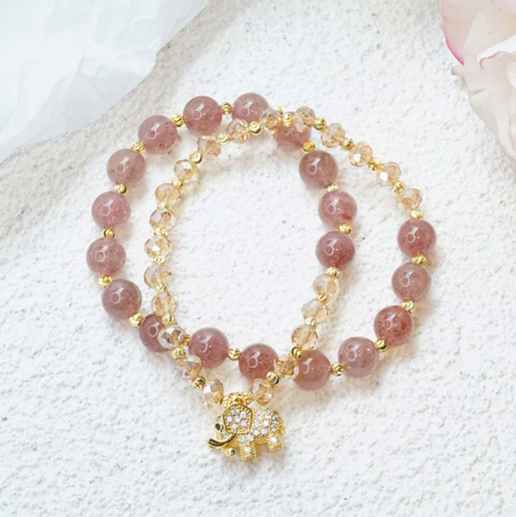 Rose Quartz Elephant Healing Energy Charm Bracelet