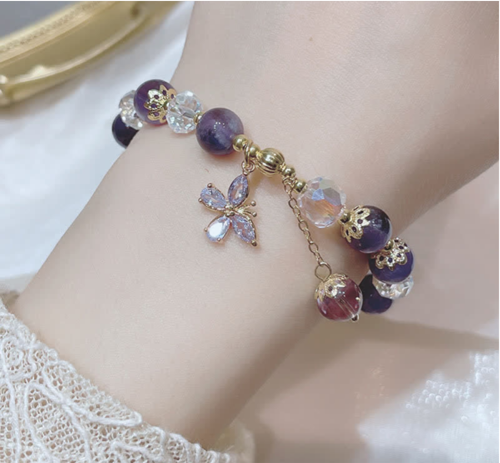 Natural Amethyst Crystal Spiritual Butterfly Charm Bracelet
