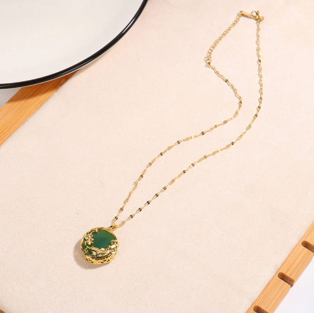 Natural Jade Koi Fish Lotus Luck Necklace Pendant