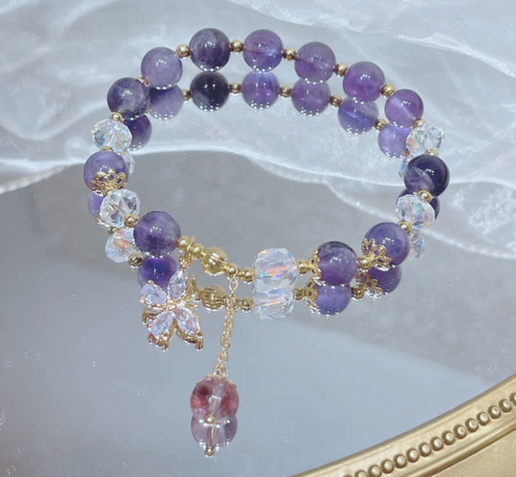 Natural Amethyst Crystal Spiritual Butterfly Charm Bracelet