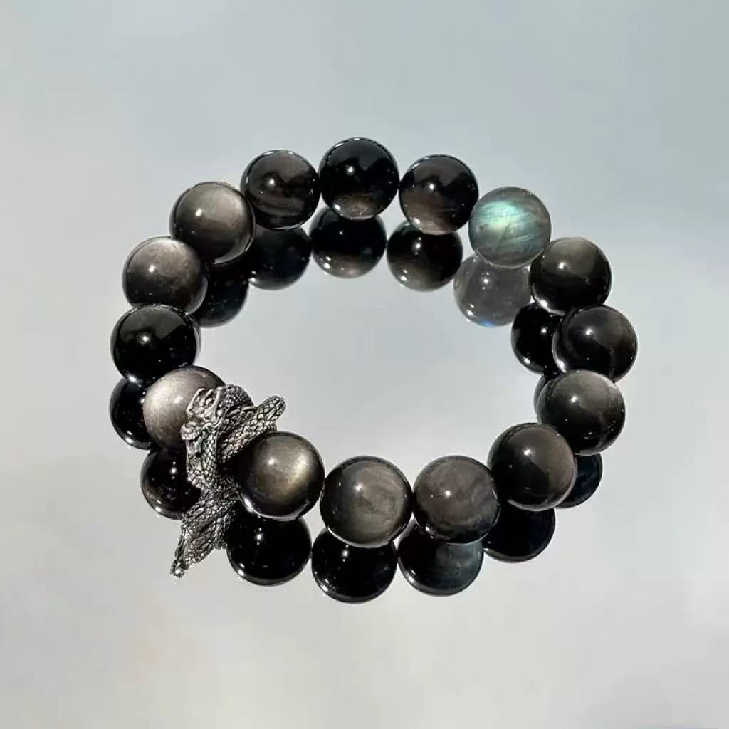 Obsidian dragon pattern bracelet