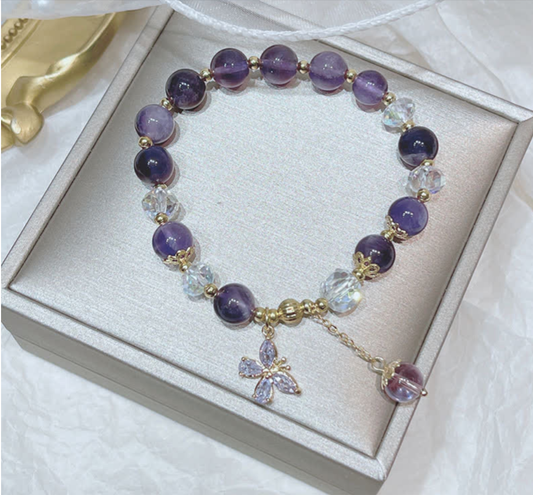 Natural Amethyst Crystal Spiritual Butterfly Charm Bracelet