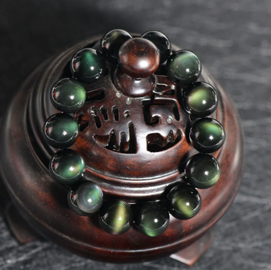 Natural Green Eye Obsidian Wealth Bracelet