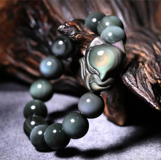 Rainbow Obsidian Fox Healing Positive Bracelet