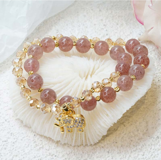Rose Quartz Elephant Healing Energy Charm Bracelet