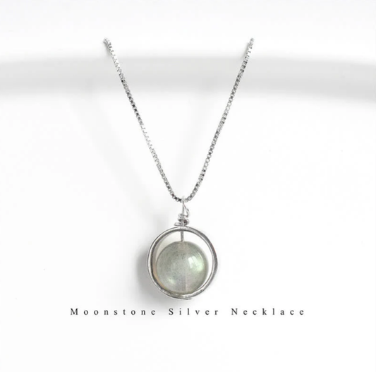 925 Sterling Silver Moonstone Love Planet Rotatable Pattern Necklace Pendant