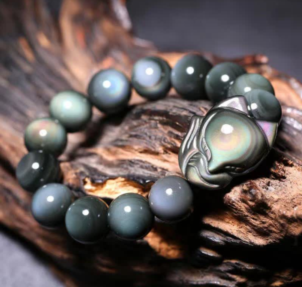 Rainbow Obsidian Fox Healing Positive Bracelet