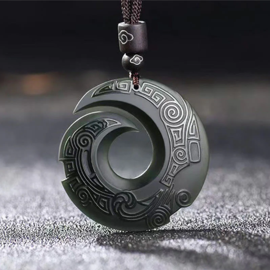 One's Luck Improves Design Patern Hetian Cyan Jade Peace Buckle Luck Necklace Pendant