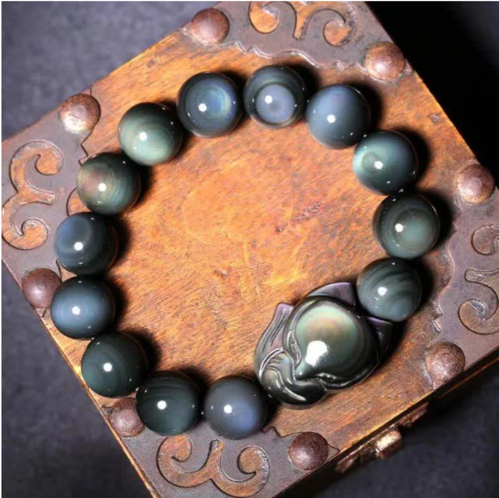 Rainbow Obsidian Fox Healing Positive Bracelet